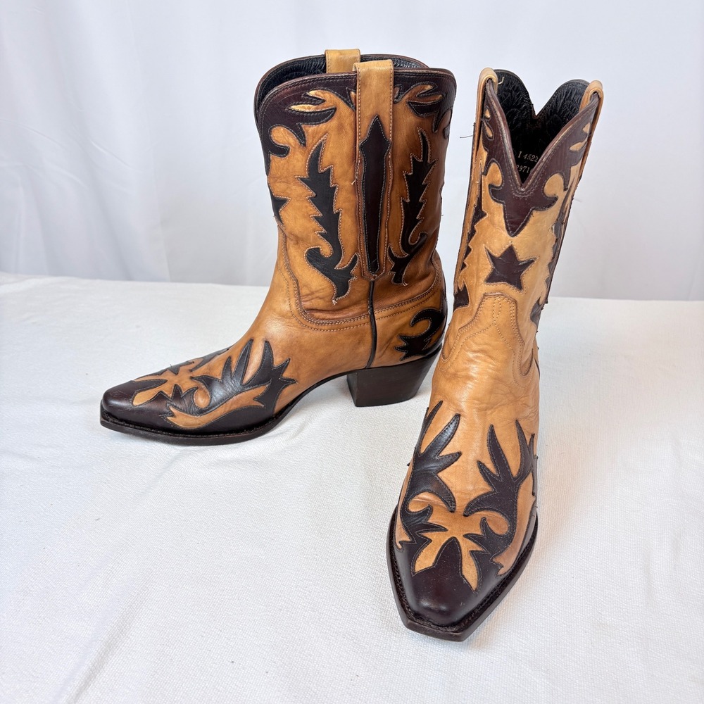 Charlie 1 Horse Lucchese Women Cowboy Boots Brown Appliqué 4522 7.5 B Brazil